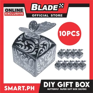 10pcs DIY Gift Box, Butterfly On Top Design Paper Gift Box, Small 6cm (Silver) Perfect For Party Giveaway Or Souvenir