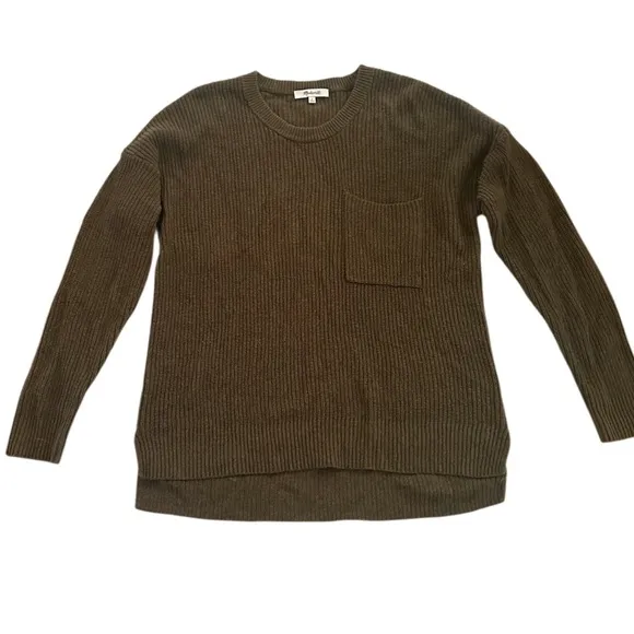 2/$30 Madewell Thompson Pocket Pullover Jumper Sweater, Olive Brown, Size M