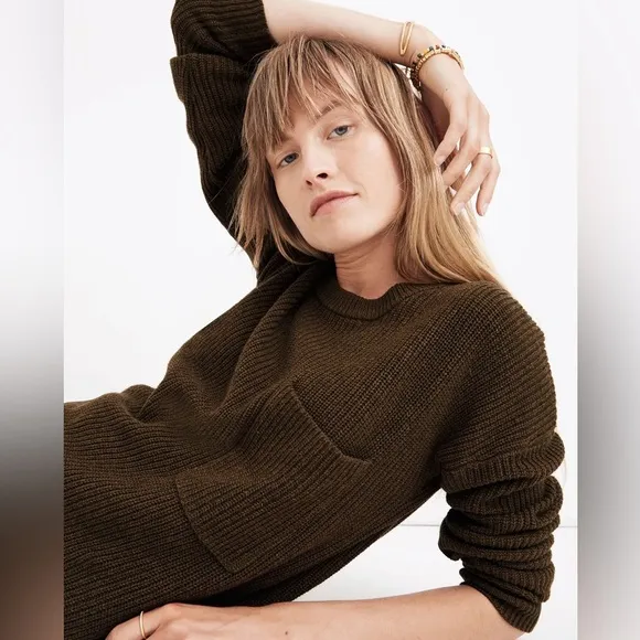 2/$30 Madewell Thompson Pocket Pullover Jumper Sweater, Olive Brown, Size M