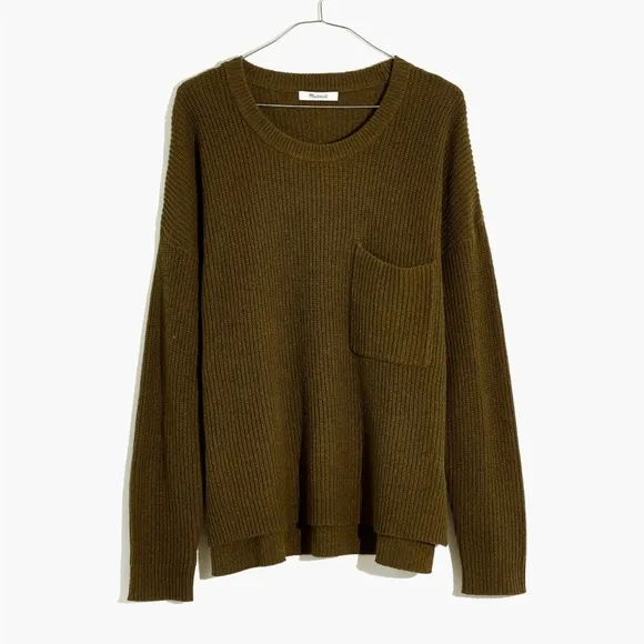 2/$30 Madewell Thompson Pocket Pullover Jumper Sweater, Olive Brown, Size M
