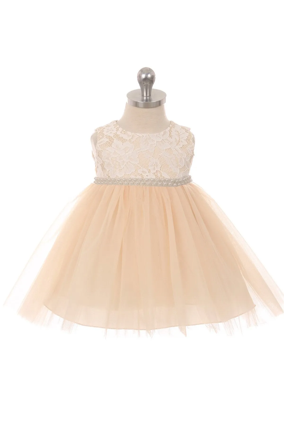 456B-C Lace Baby Dress w/Thick Pearl Trim