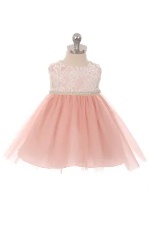 456B-C Lace Baby Dress w/Thick Pearl Trim