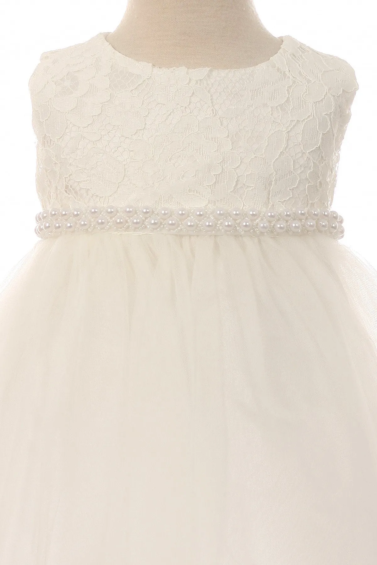 456B-C Lace Baby Dress w/Thick Pearl Trim