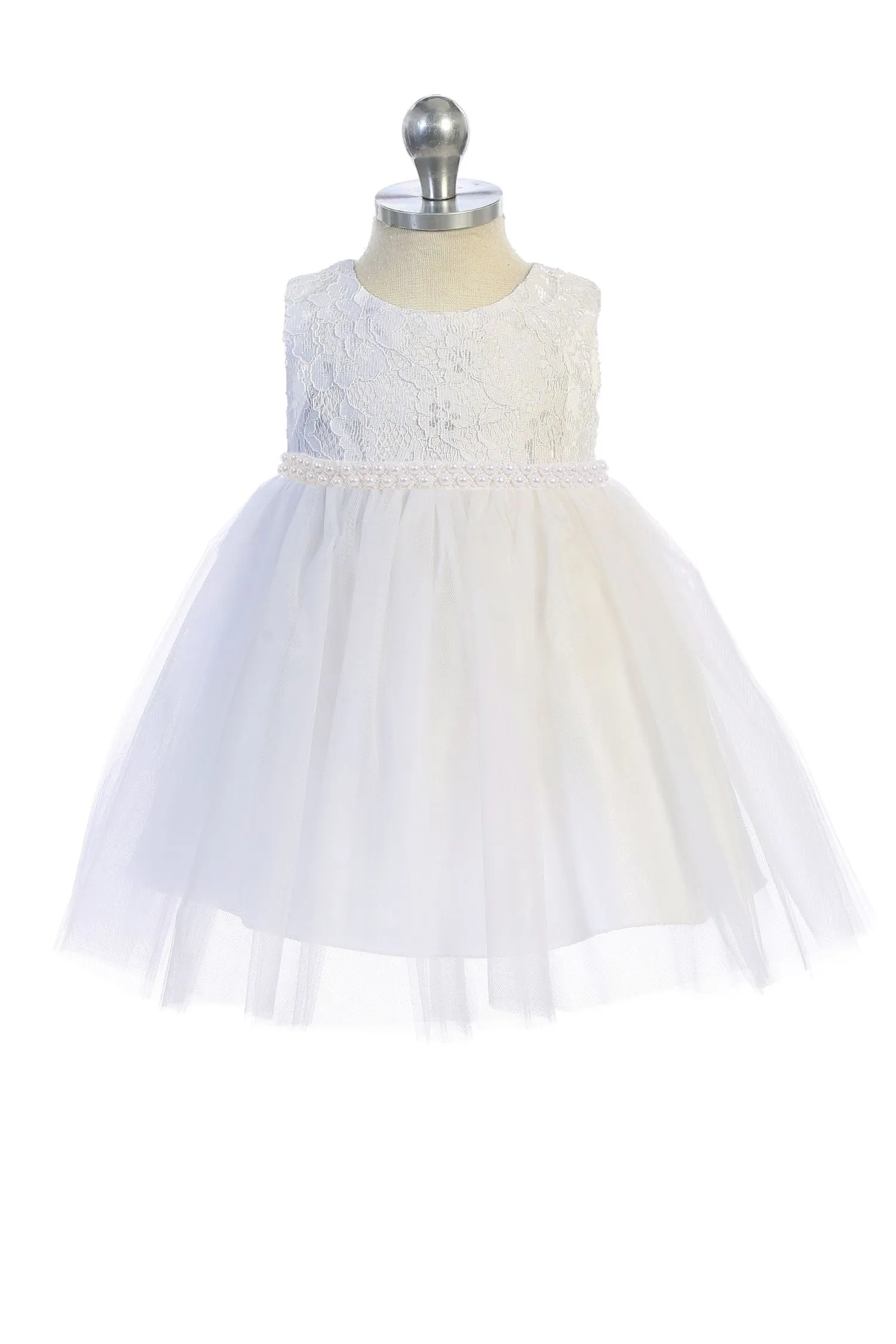 456B-C Lace Baby Dress w/Thick Pearl Trim