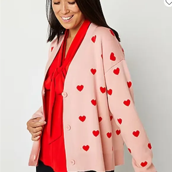 Abbott Elementary Womens V Neck Long Sleeve Hearts Cardigan Women’s Sweater