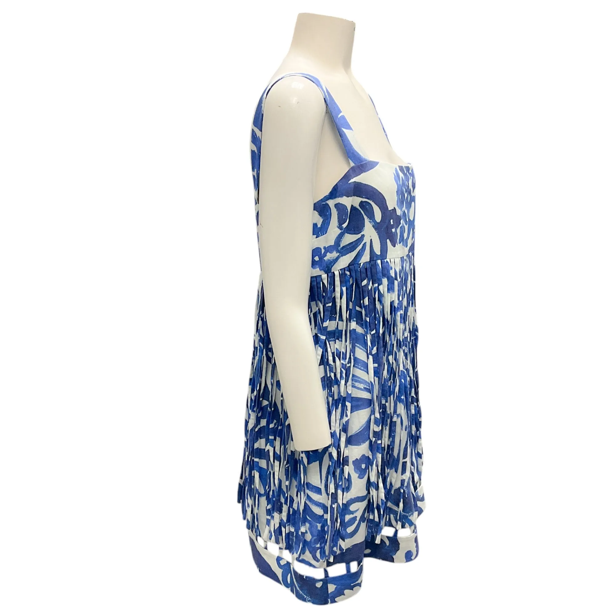 Alexis Blue / White Anika Linen and Cotton Mini Dress