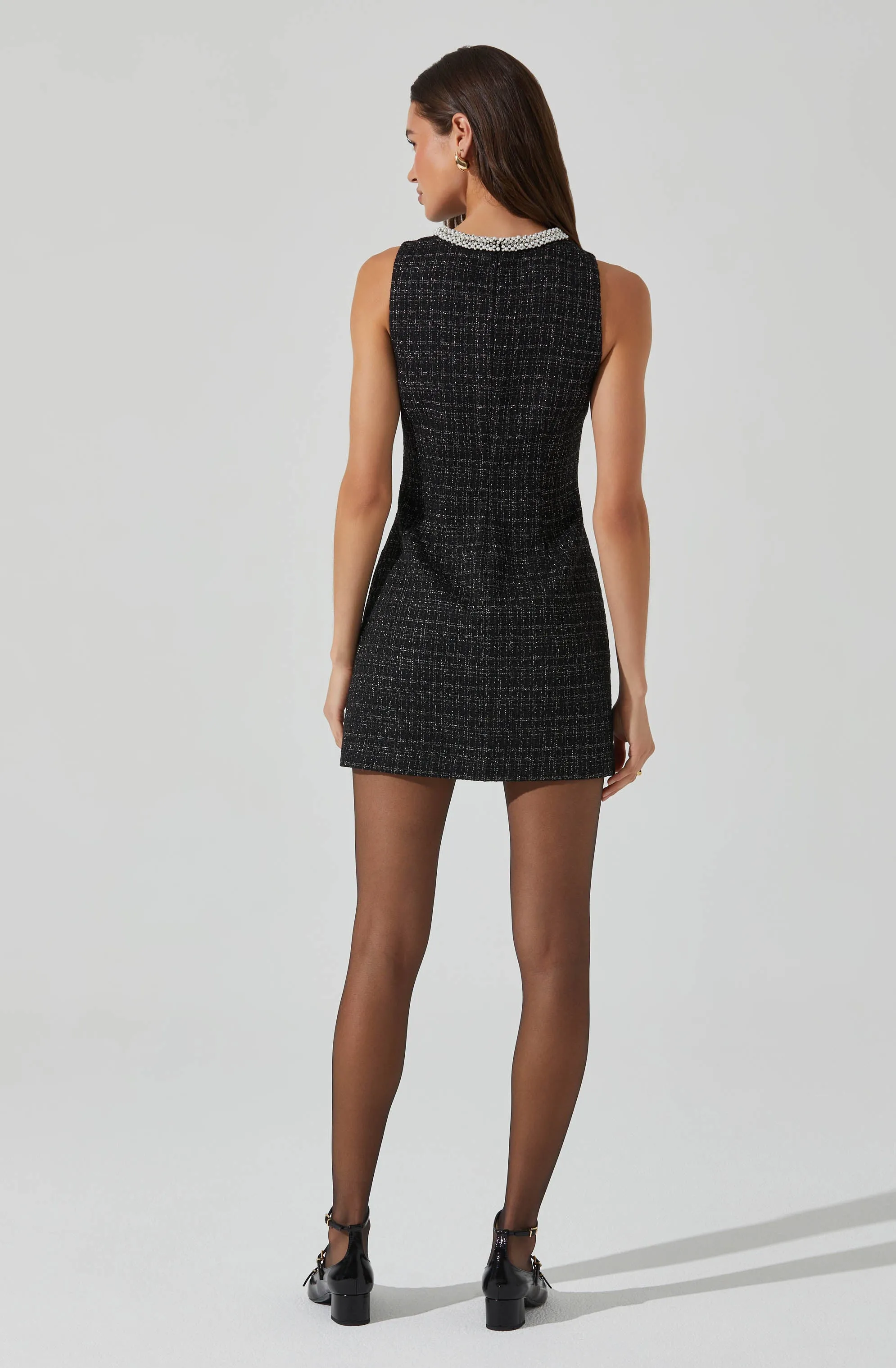 Althea Tweed Pearl Collar Mini Dress