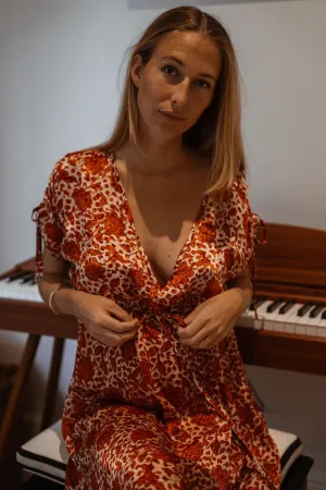 Antibes Silk Dress in Burnt Orange