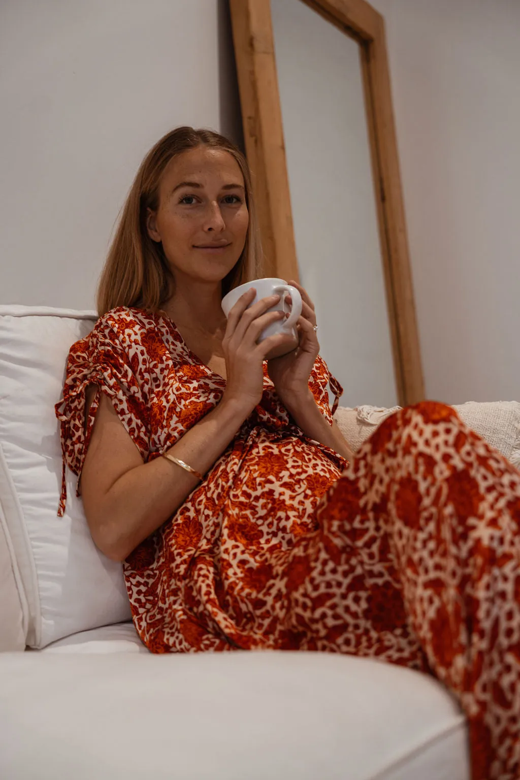 Antibes Silk Dress in Burnt Orange