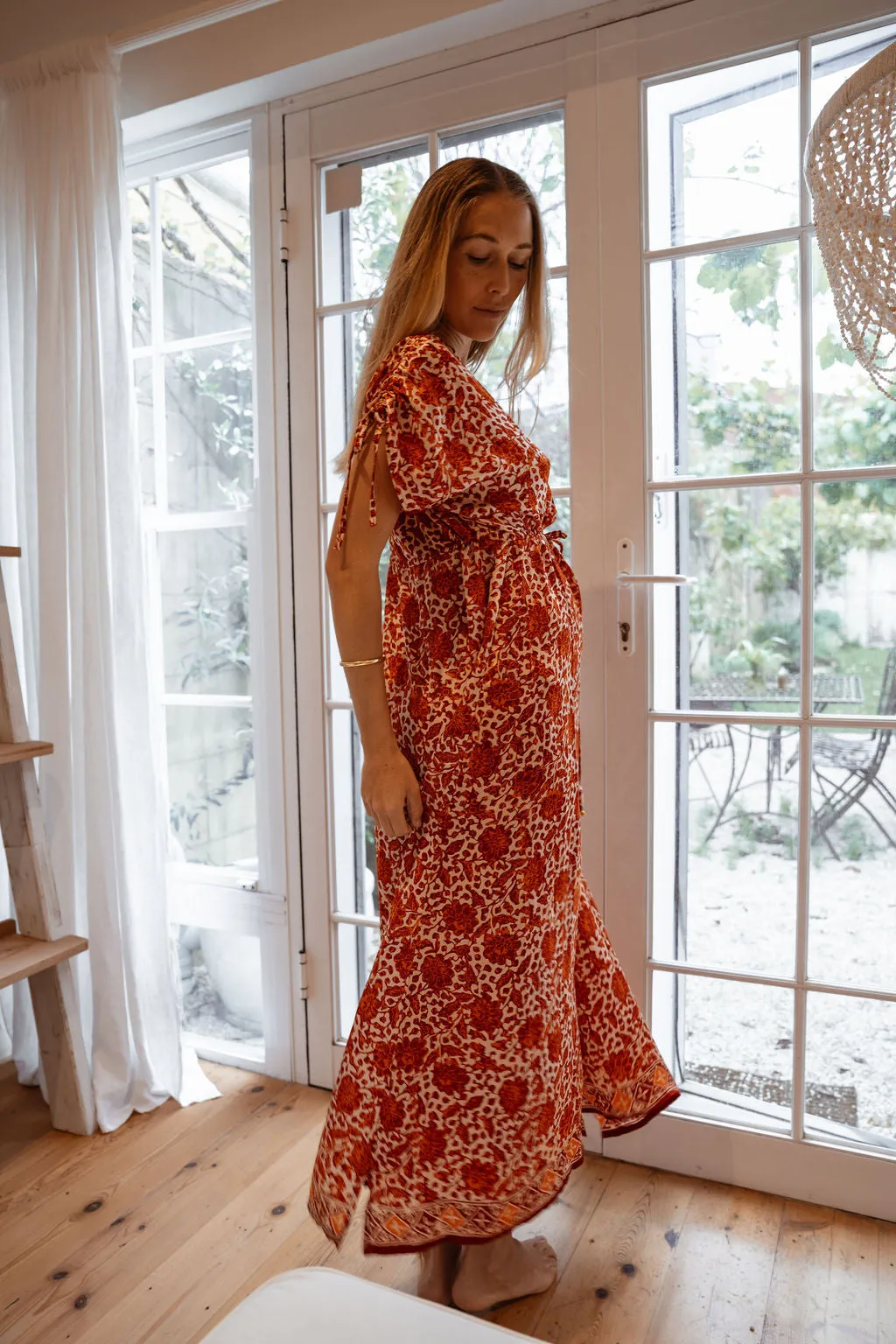 Antibes Silk Dress in Burnt Orange