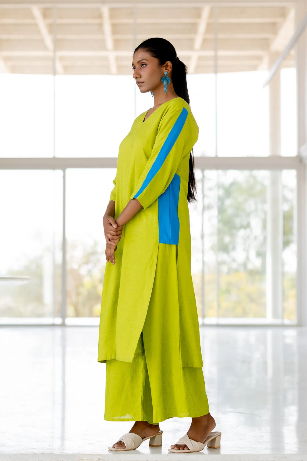 Avocado Azure Box Slit Kurta Set