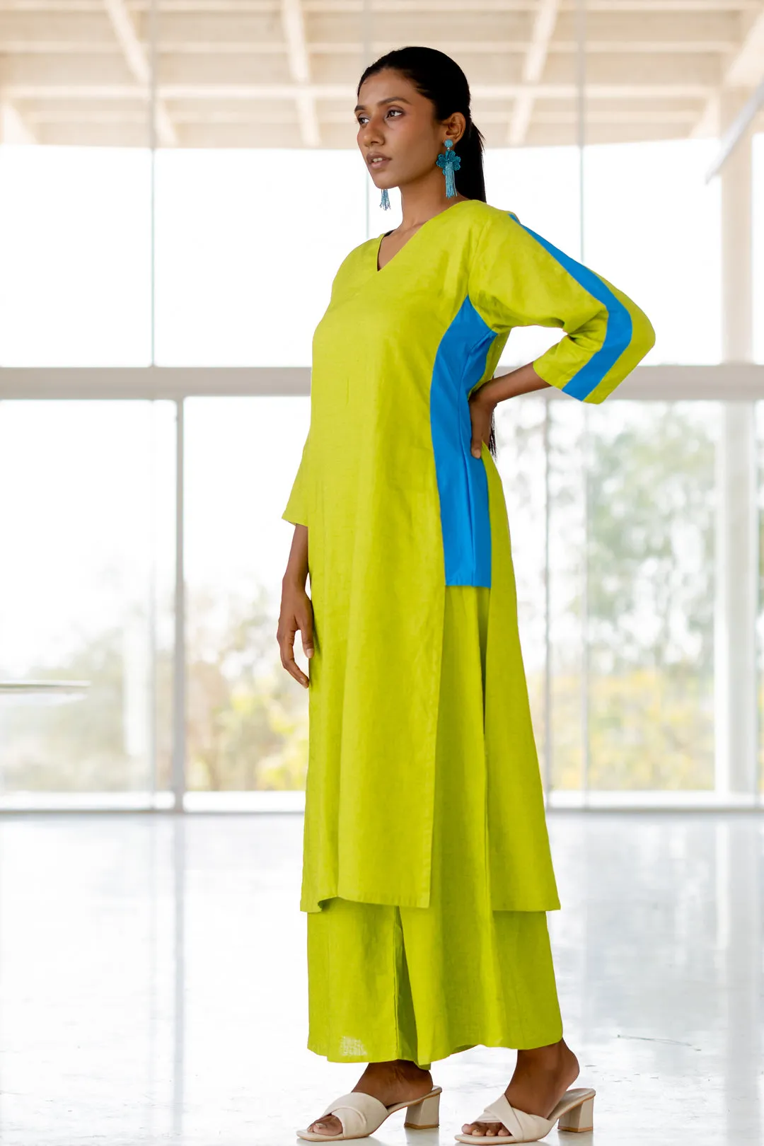 Avocado Azure Box Slit Kurta Set