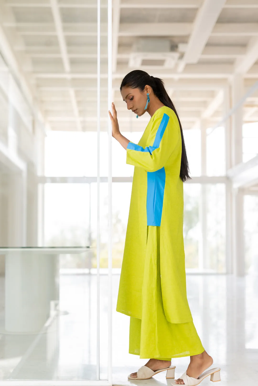 Avocado Azure Box Slit Kurta Set