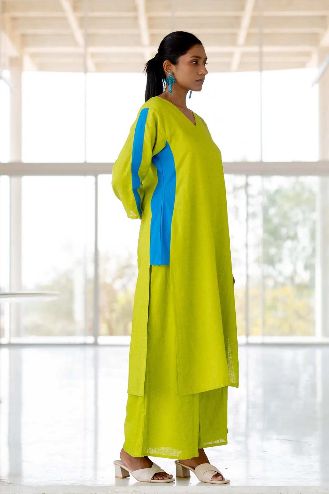 Avocado Azure Box Slit Kurta Set