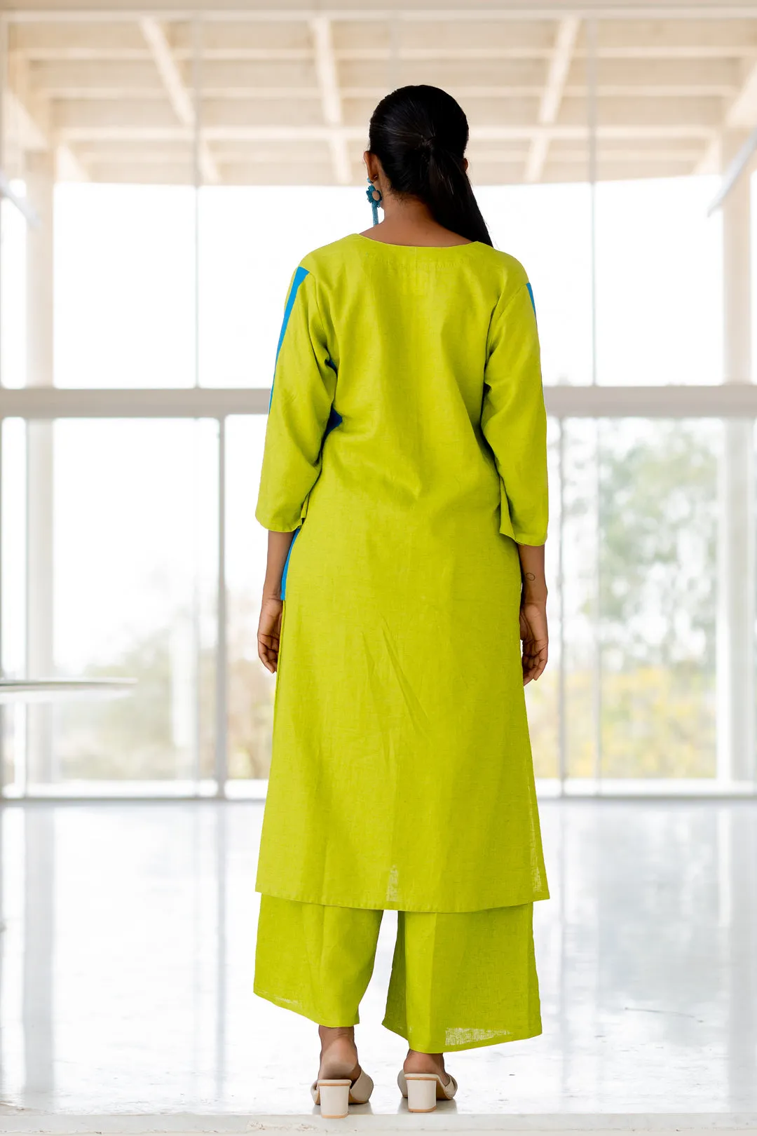 Avocado Azure Box Slit Kurta Set