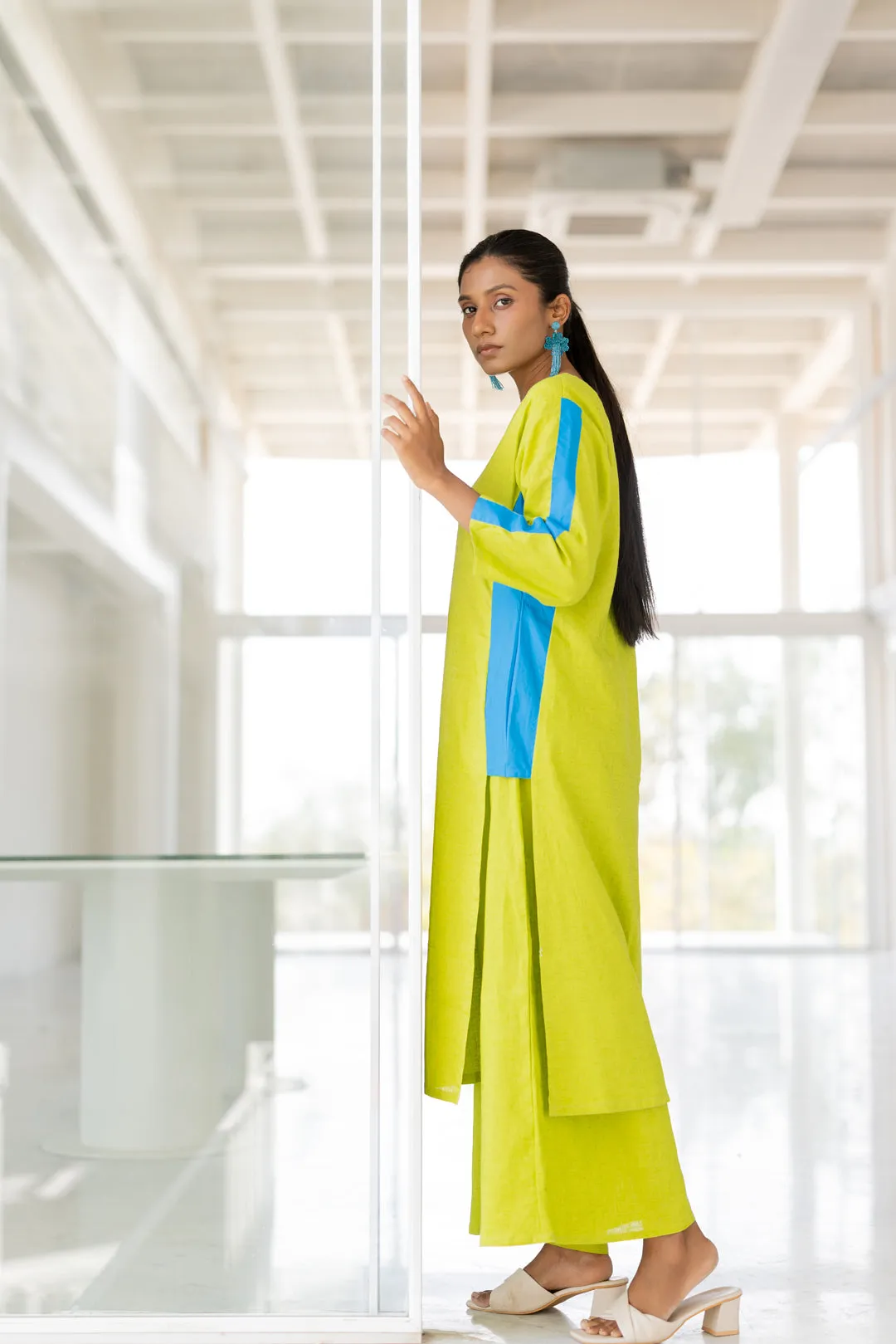 Avocado Azure Box Slit Kurta Set