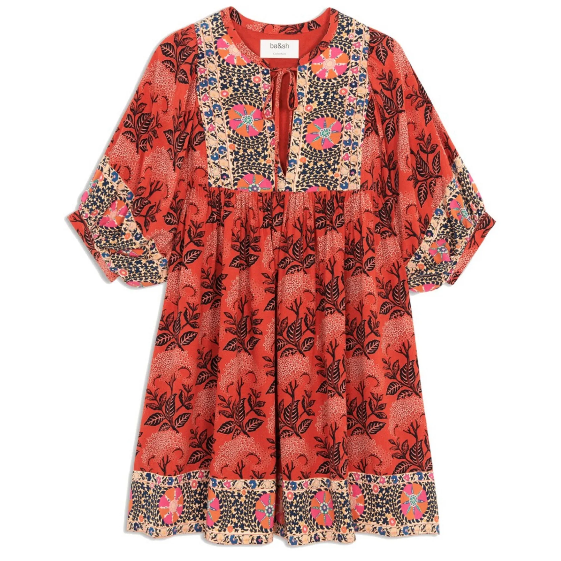 Ba&sh Orange Gaia Printed Mini Dress