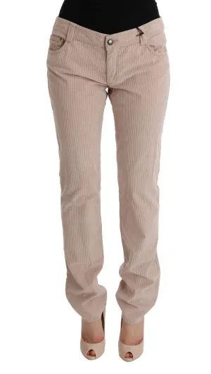 Beige Cotton Velvet Regular Fit Pants