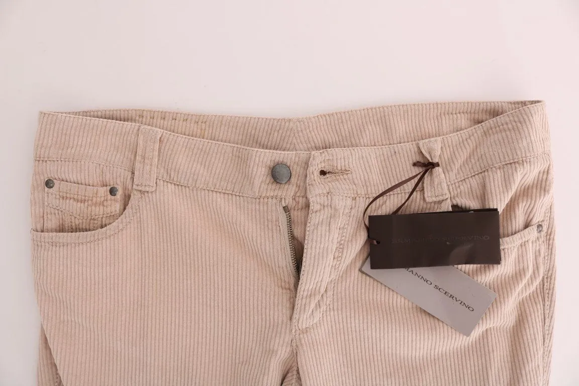 Beige Cotton Velvet Regular Fit Pants
