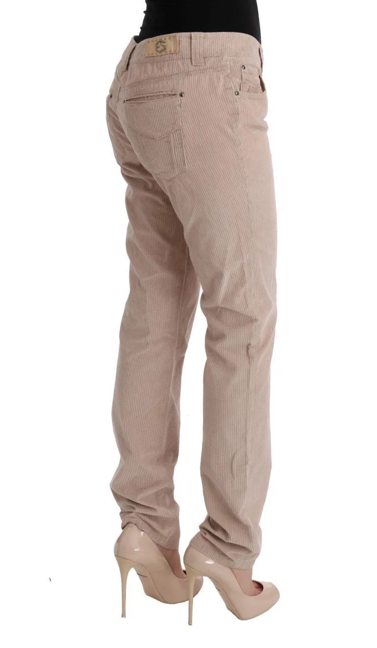 Beige Cotton Velvet Regular Fit Pants