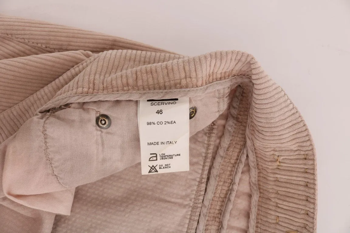 Beige Cotton Velvet Regular Fit Pants