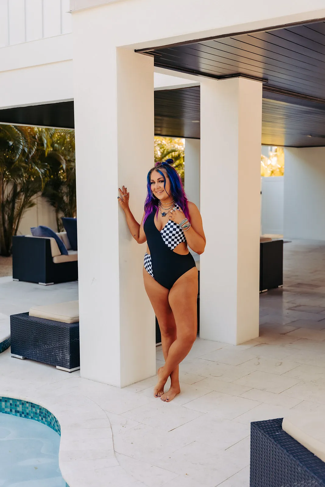 Black   Checker One Piece Swim