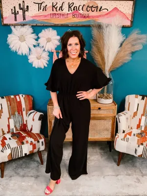 Black Frill Sleeve Jumpsuit