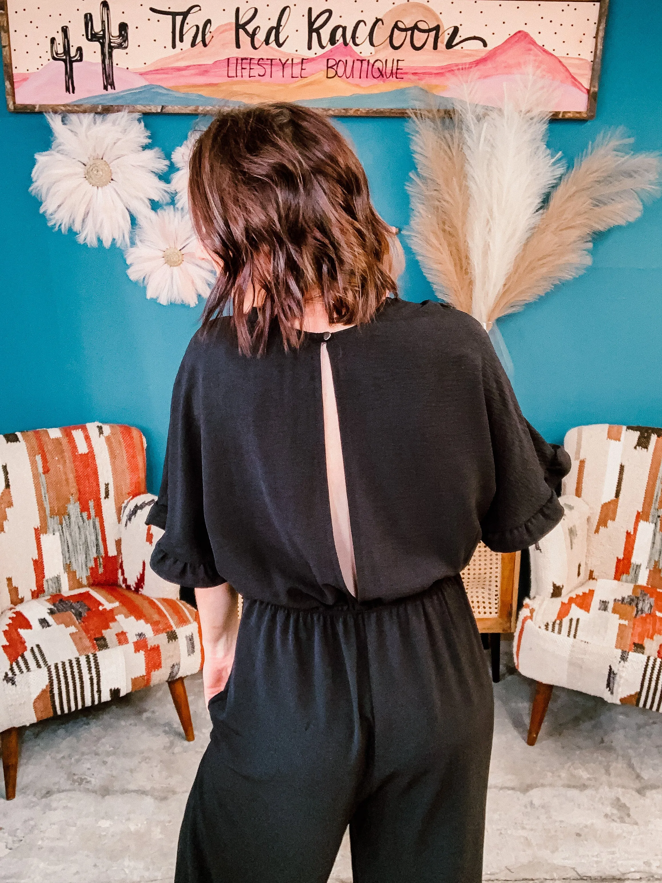 Black Frill Sleeve Jumpsuit