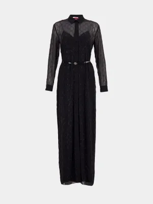 Black GG Monogram Silk Maxi Dress