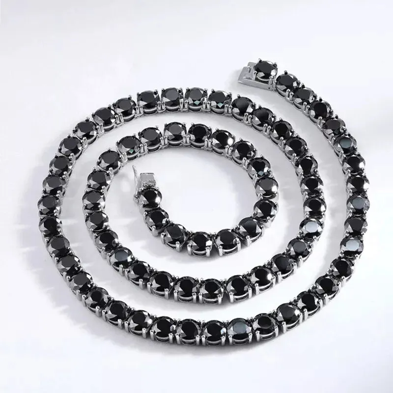Black Moissanite Diamond 925 Sterling Silver Tennis Chain - 6.5mm