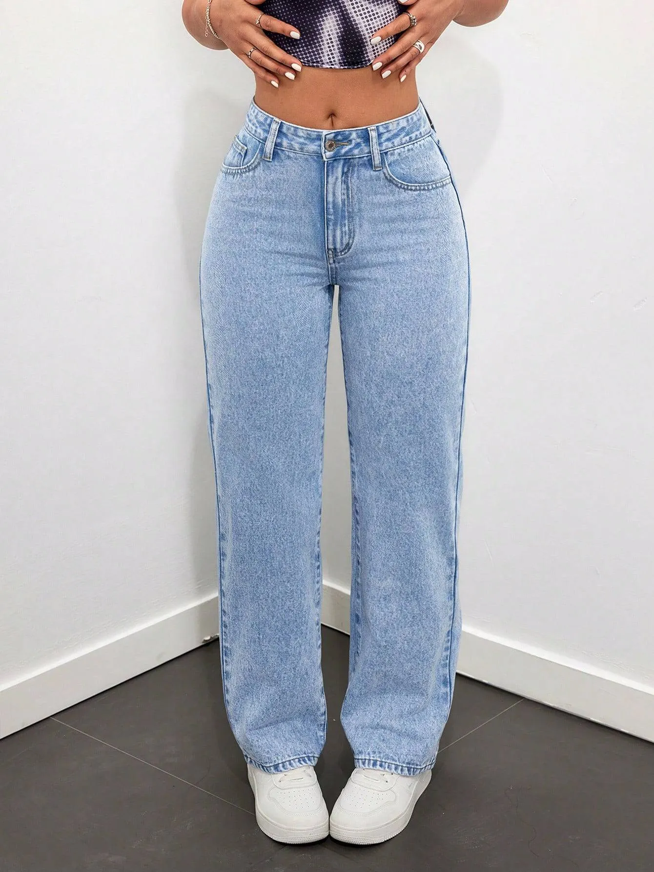 Blue Aura High-Waist Stonewash Denim