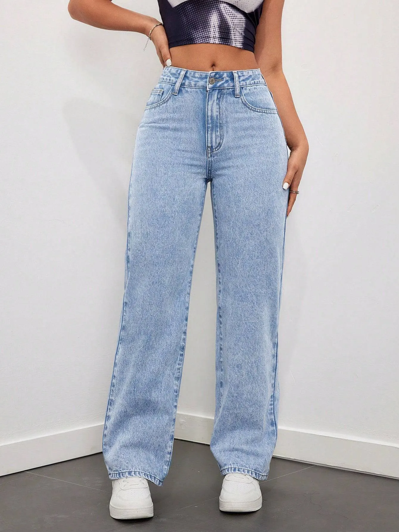 Blue Aura High-Waist Stonewash Denim
