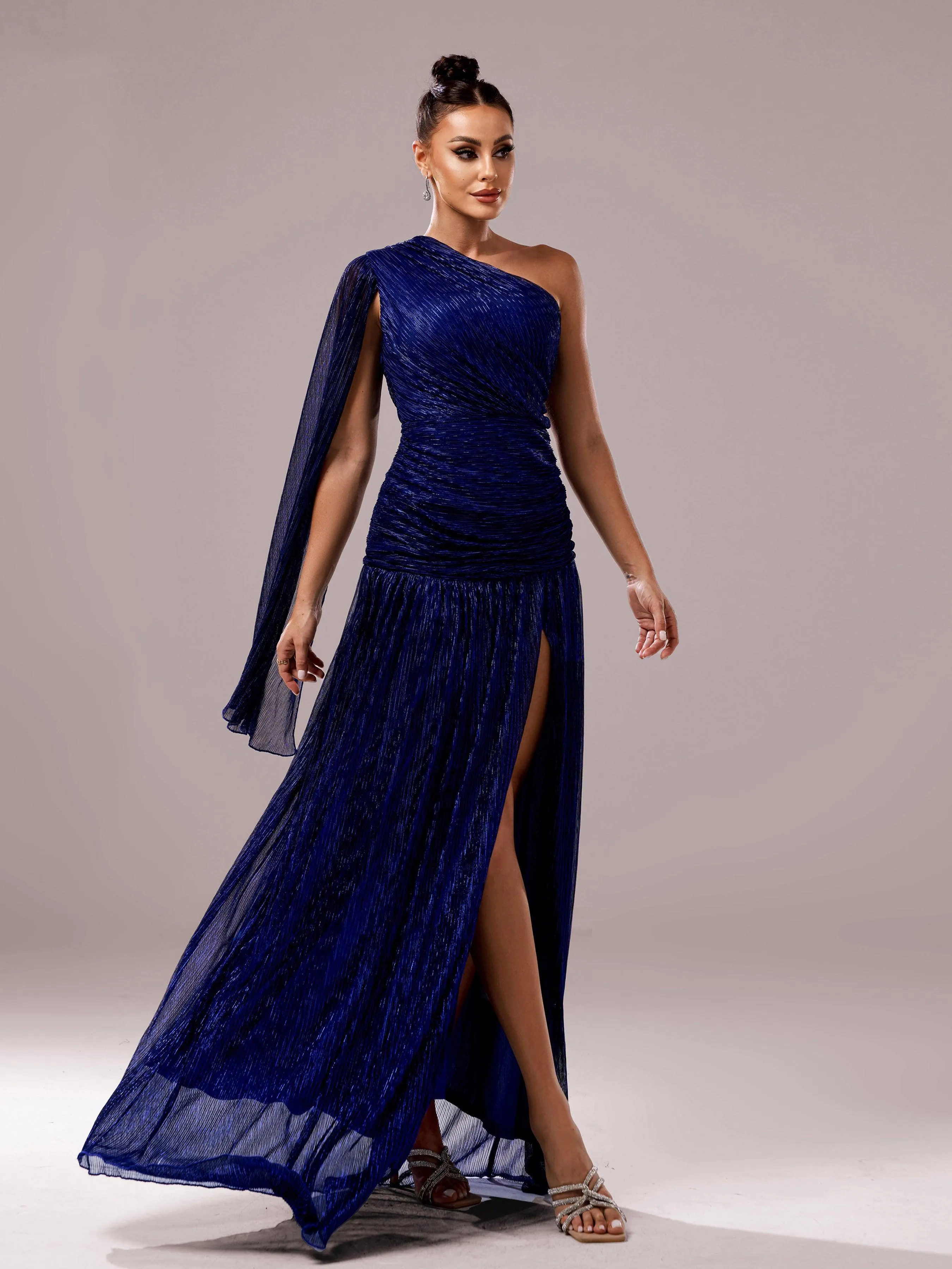 Blue One Shoulder Cloak Prom Dress MCB0931