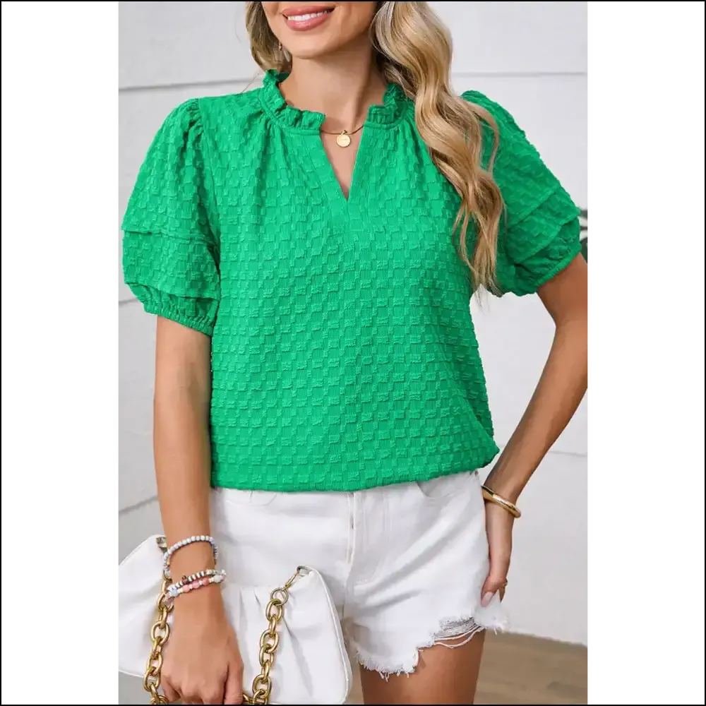 Bright Green Textured Puff Top: Unleash your Inner Green Goddess  🐸