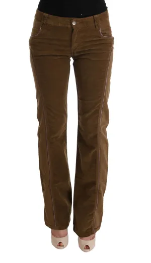 Brown Cotton Regular Fit Boot Cut Pants