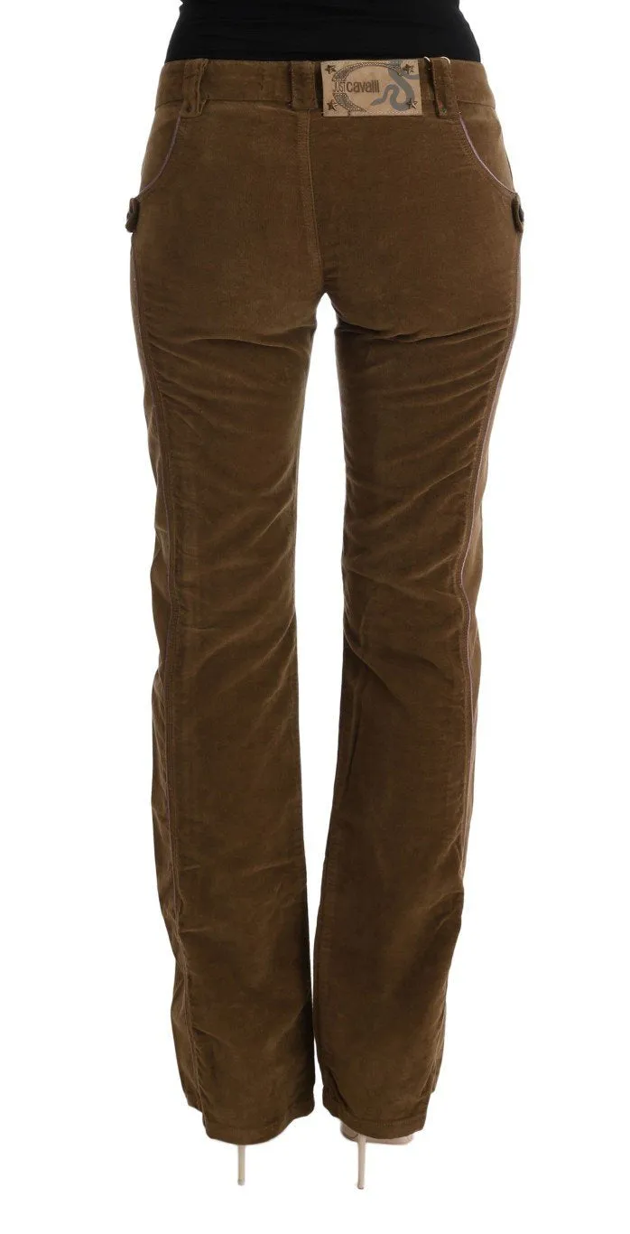Brown Cotton Regular Fit Boot Cut Pants
