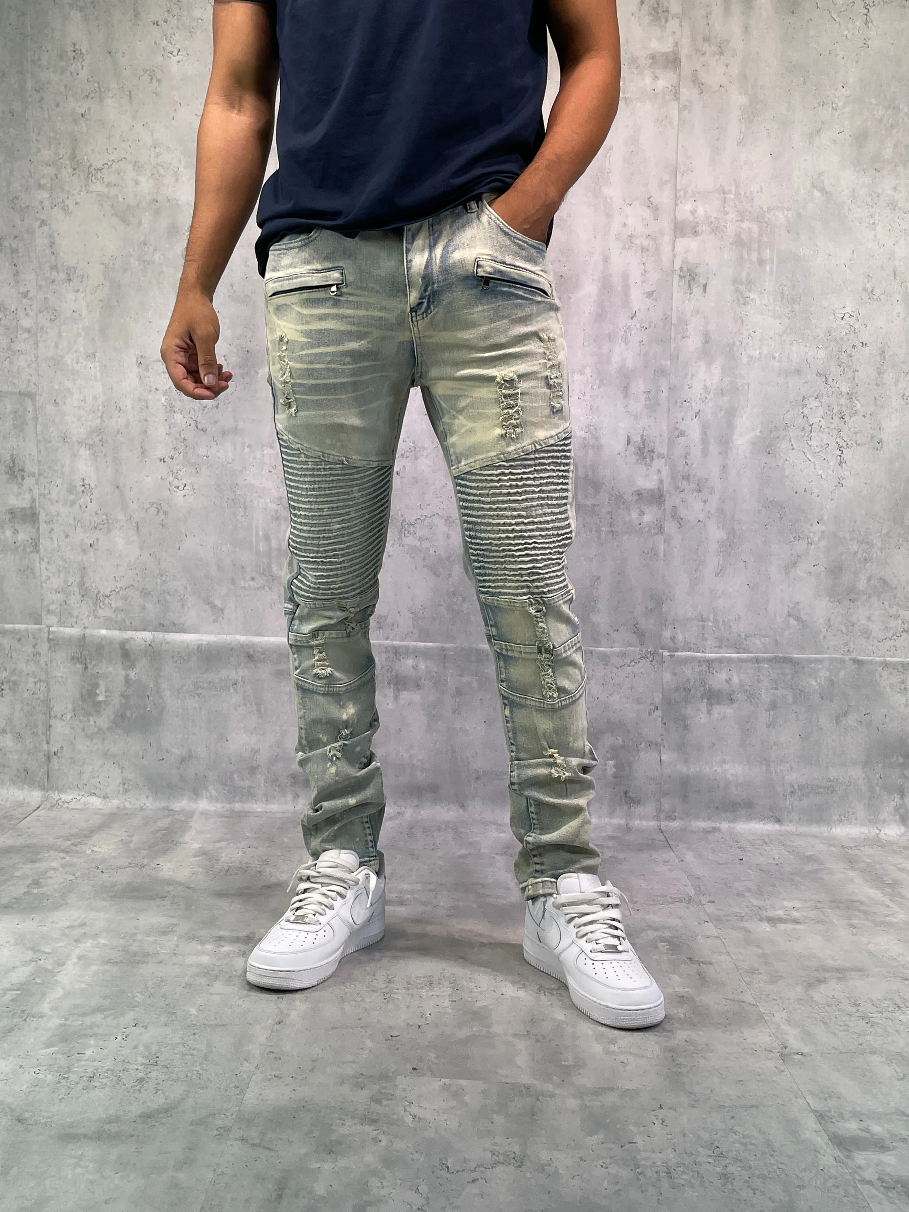 BTP221151A: Rip & Repair Moto Jeans (Skinny Fit)