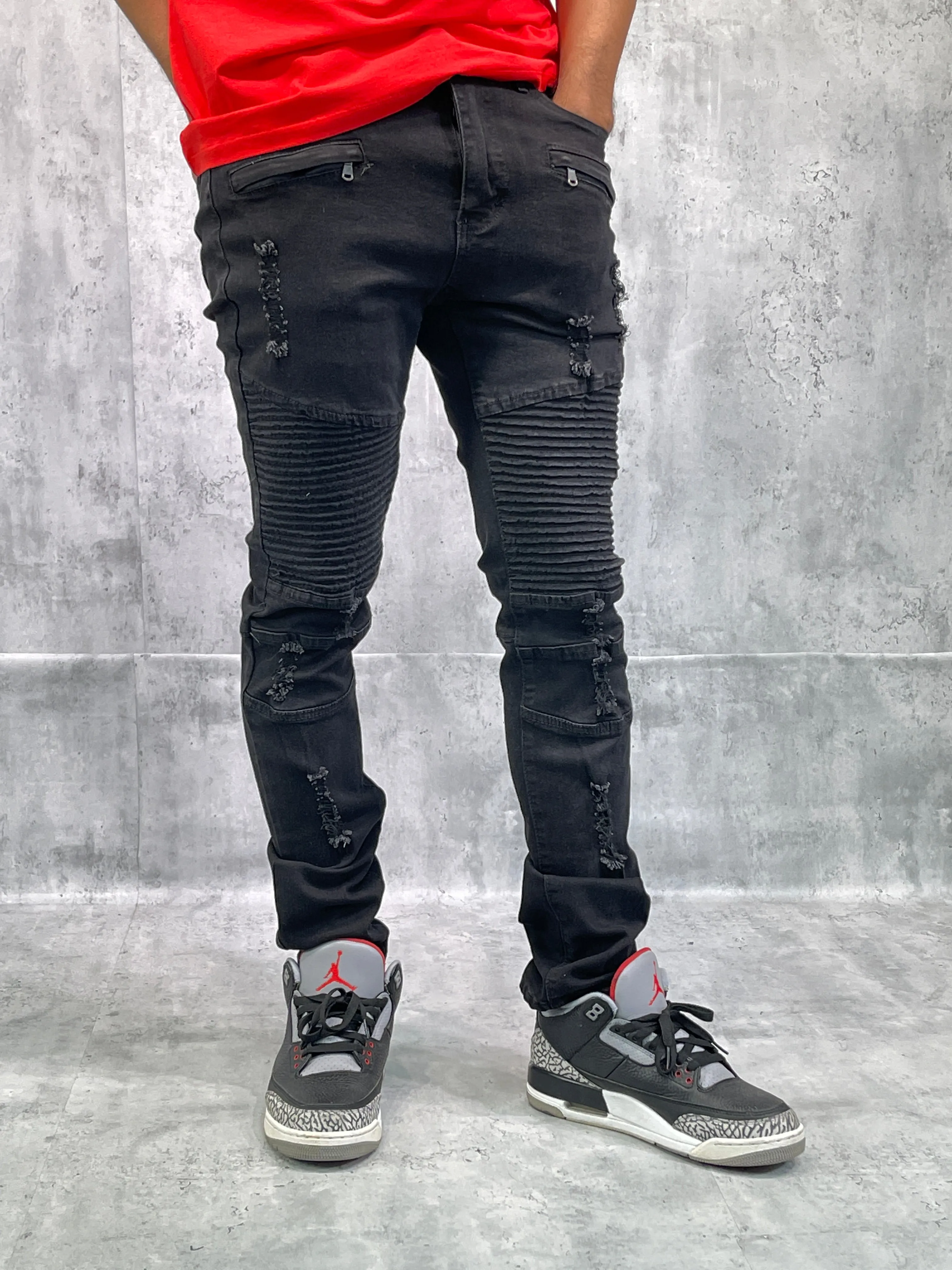 BTP221151A: Rip & Repair Moto Jeans (Skinny Fit)