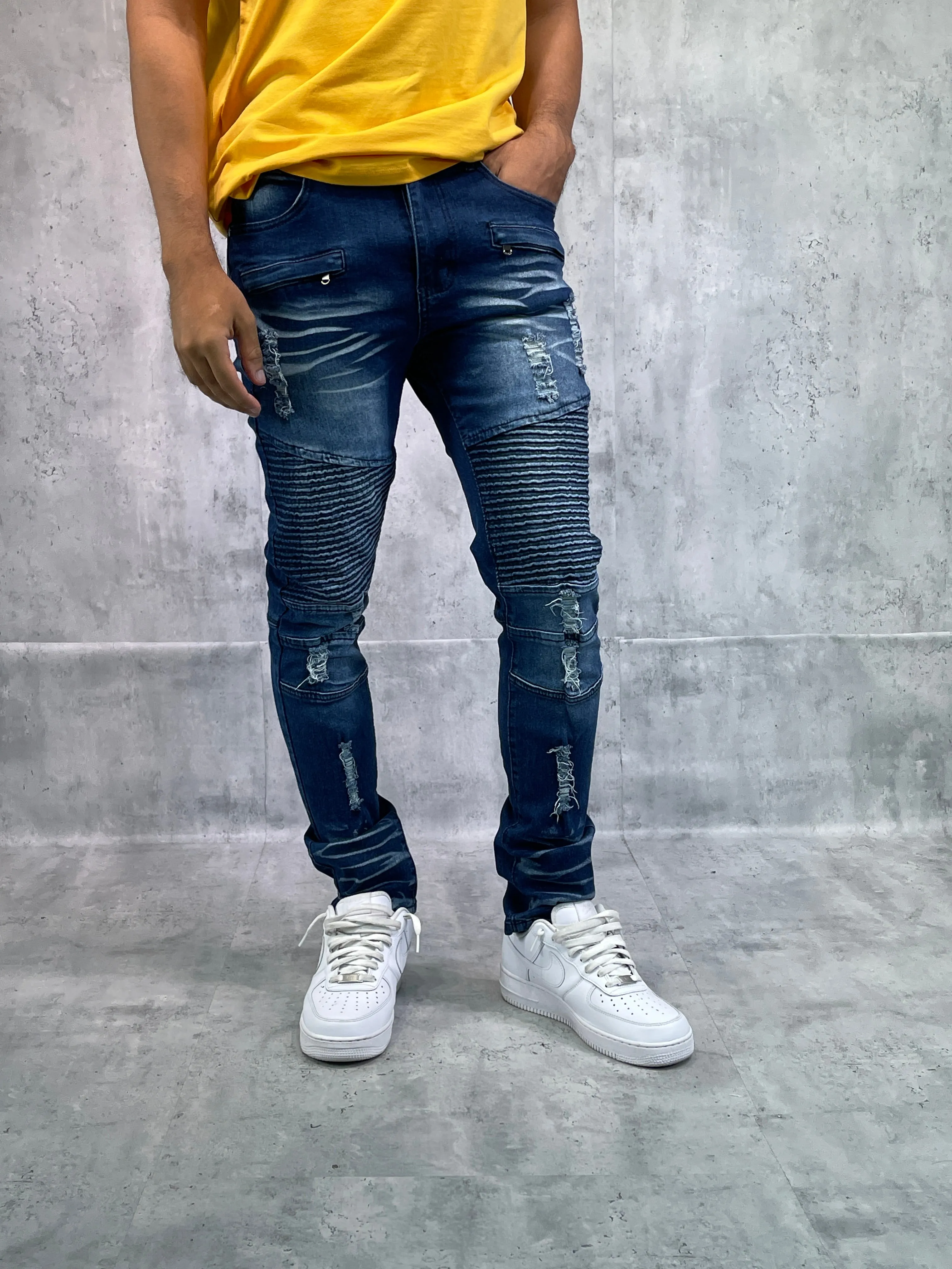 BTP221151A: Rip & Repair Moto Jeans (Skinny Fit)