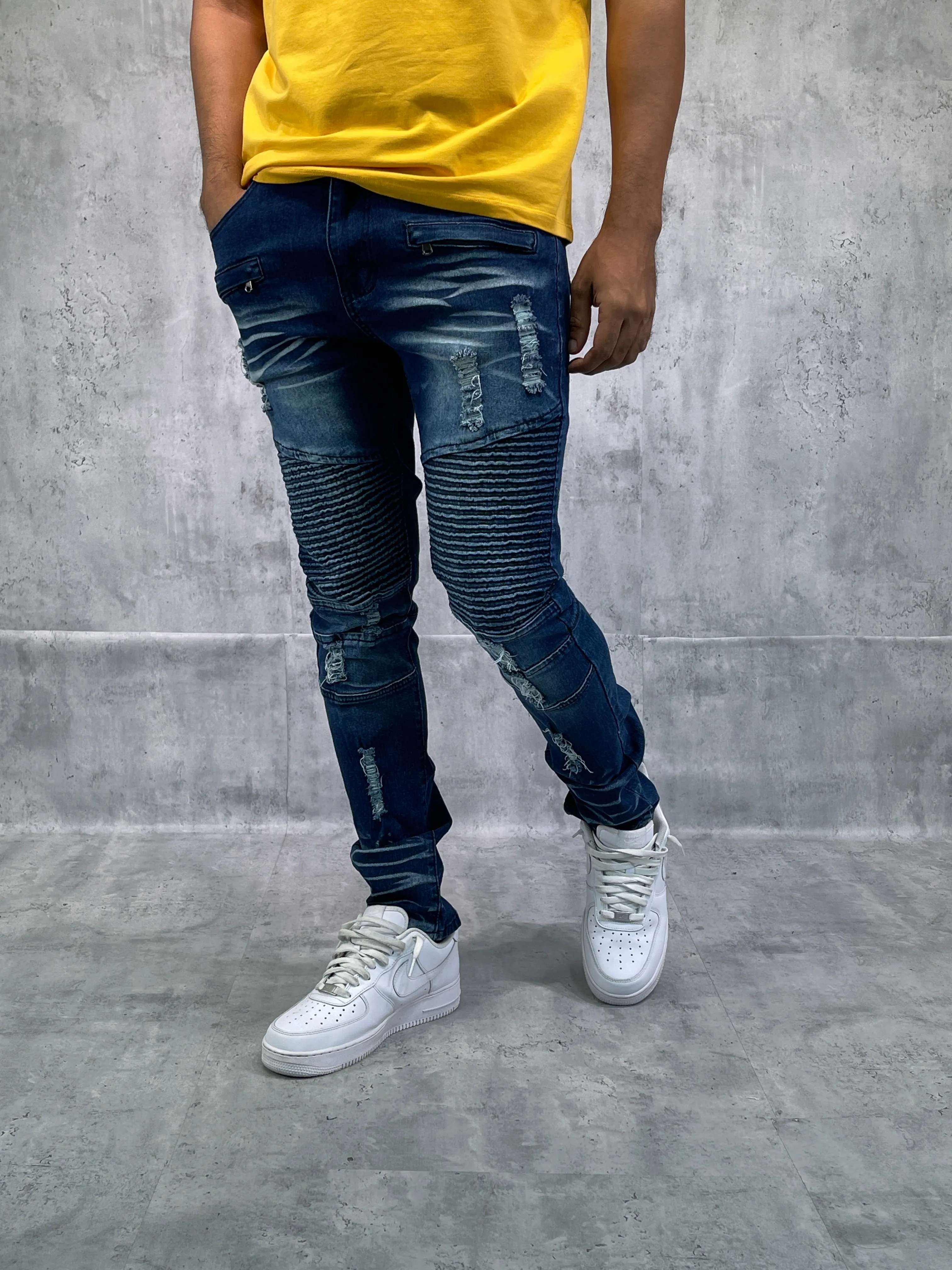 BTP221151A: Rip & Repair Moto Jeans (Skinny Fit)