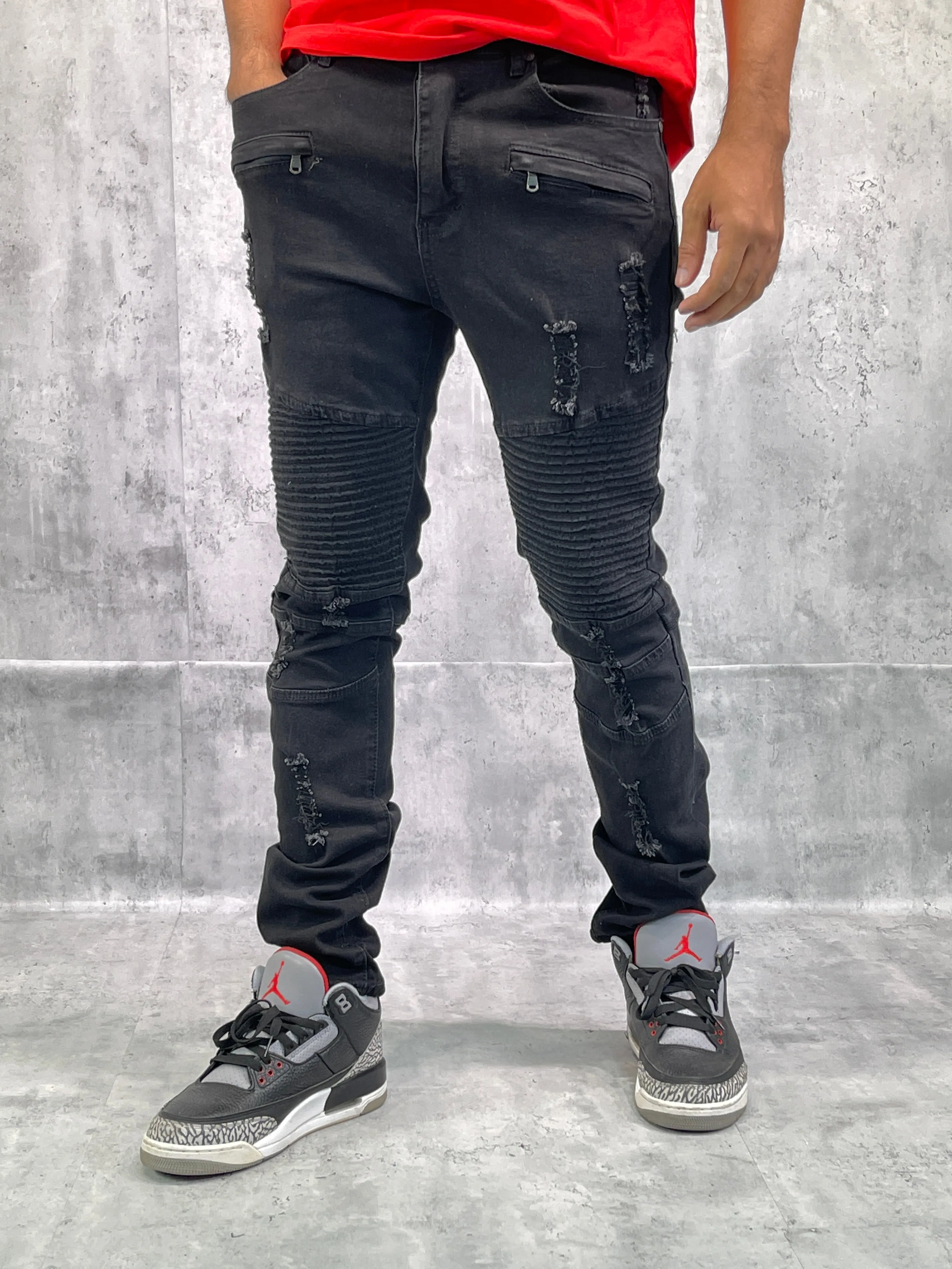 BTP221151A: Rip & Repair Moto Jeans (Skinny Fit)