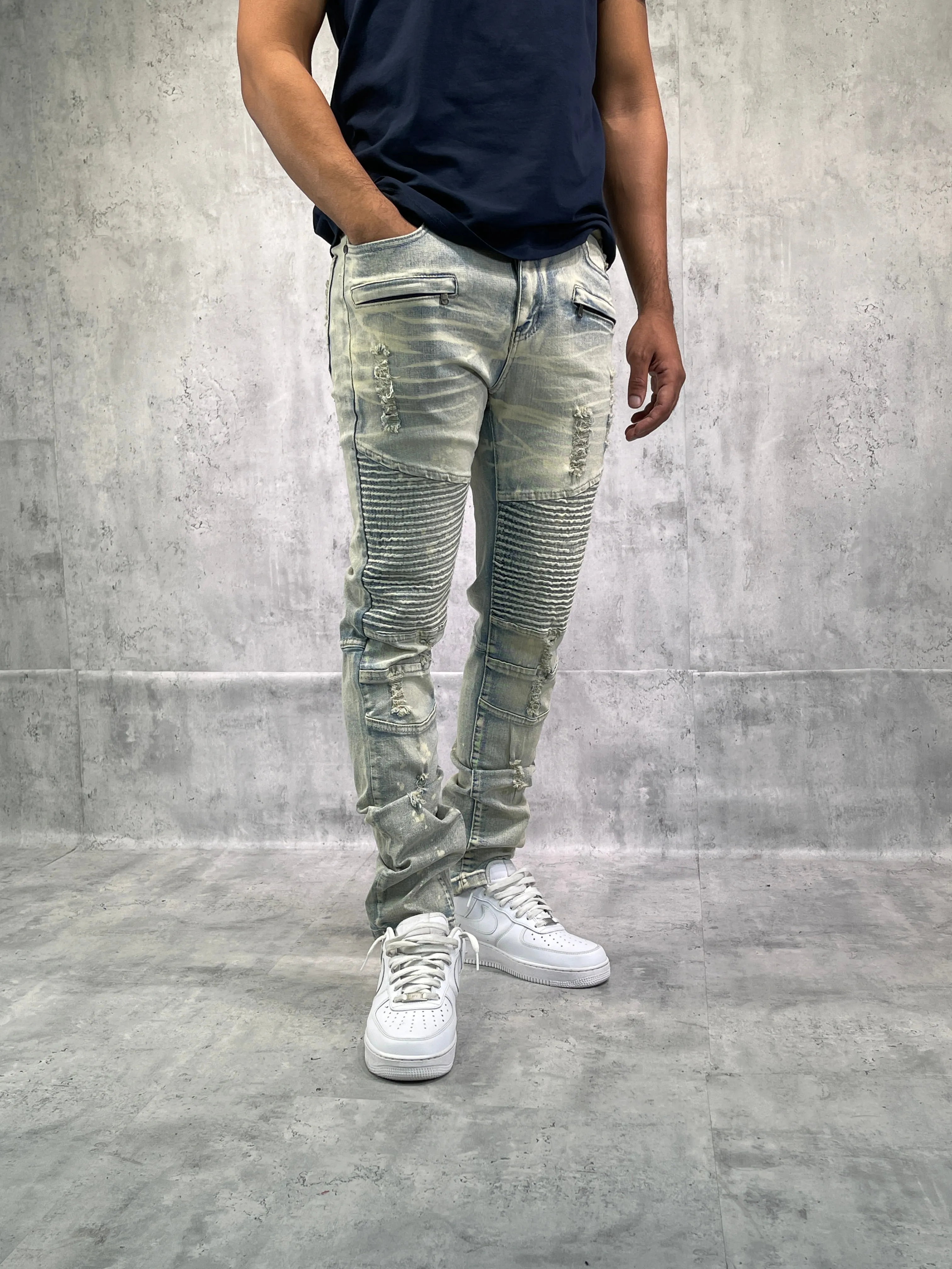 BTP221151A: Rip & Repair Moto Jeans (Skinny Fit)