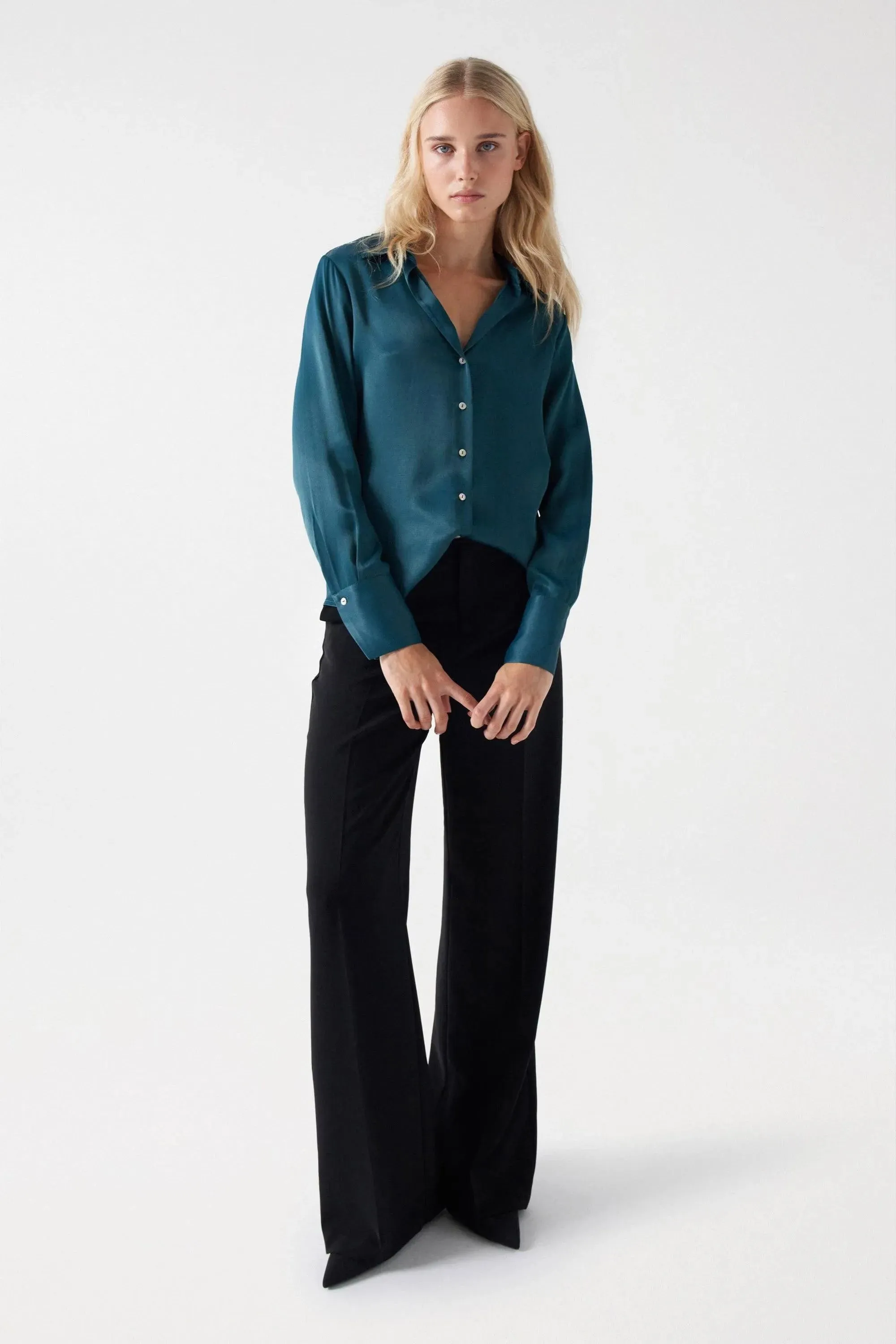 Camisa Salsa Jeans Satinada Verde