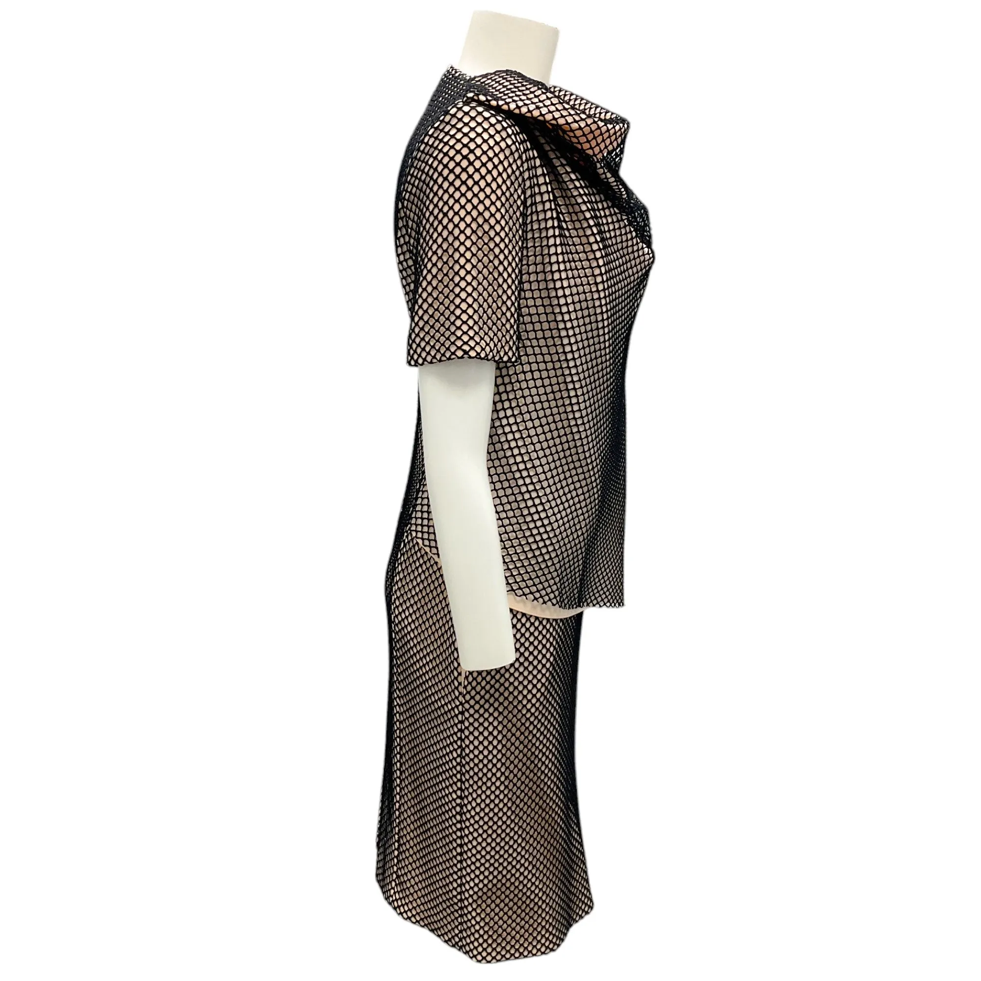 Cedric Charlier Beige / Black Lattice Net Midi Dress