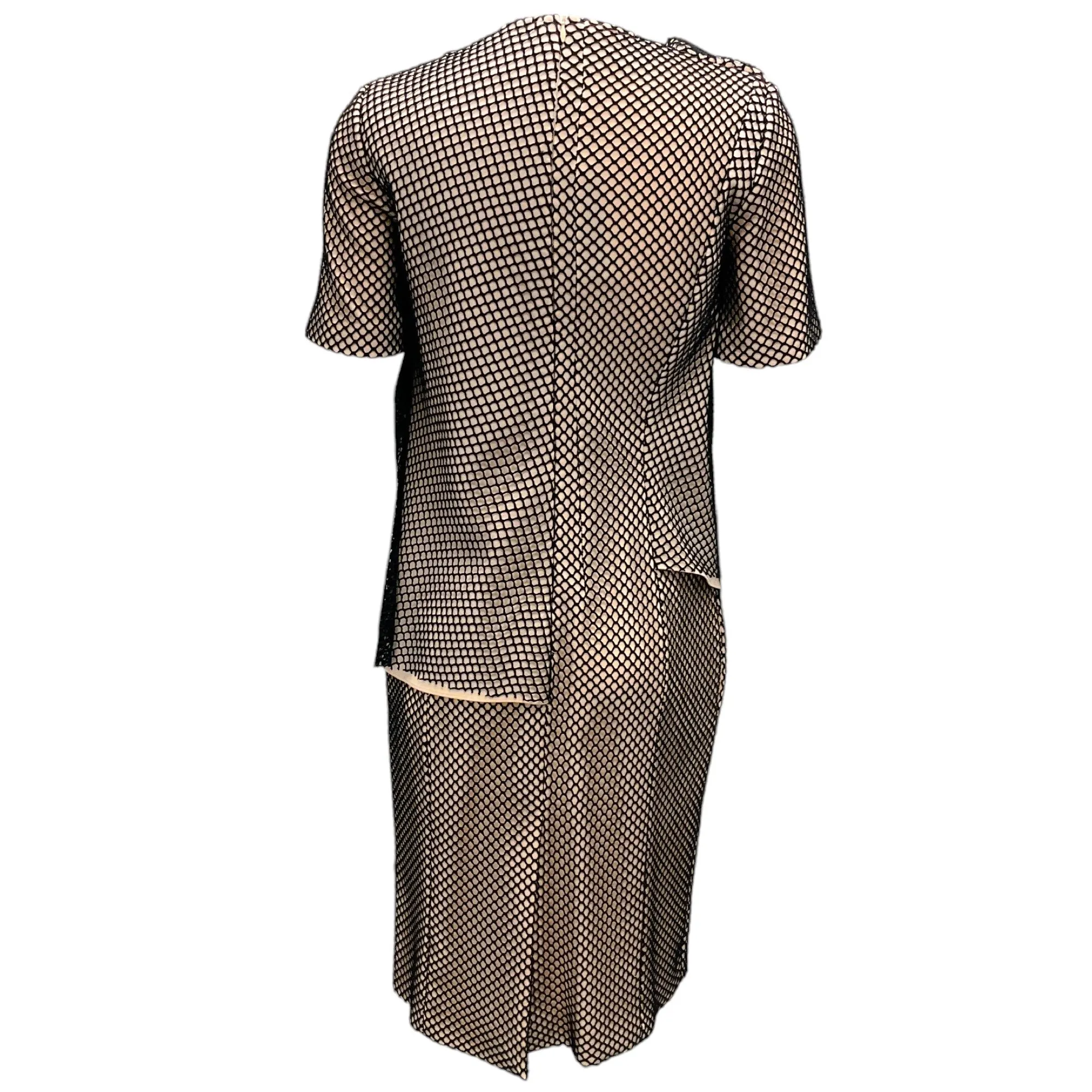 Cedric Charlier Beige / Black Lattice Net Midi Dress