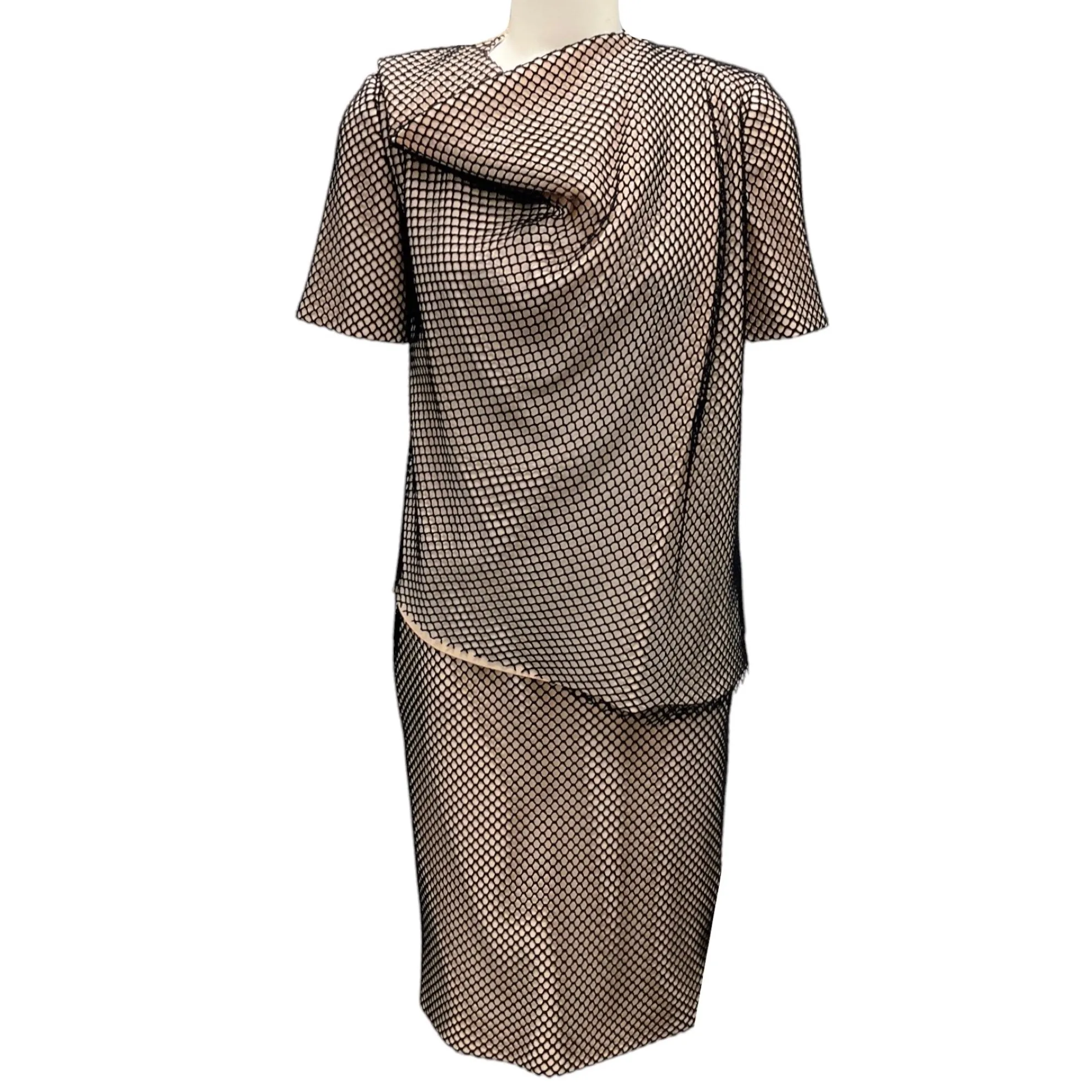 Cedric Charlier Beige / Black Lattice Net Midi Dress