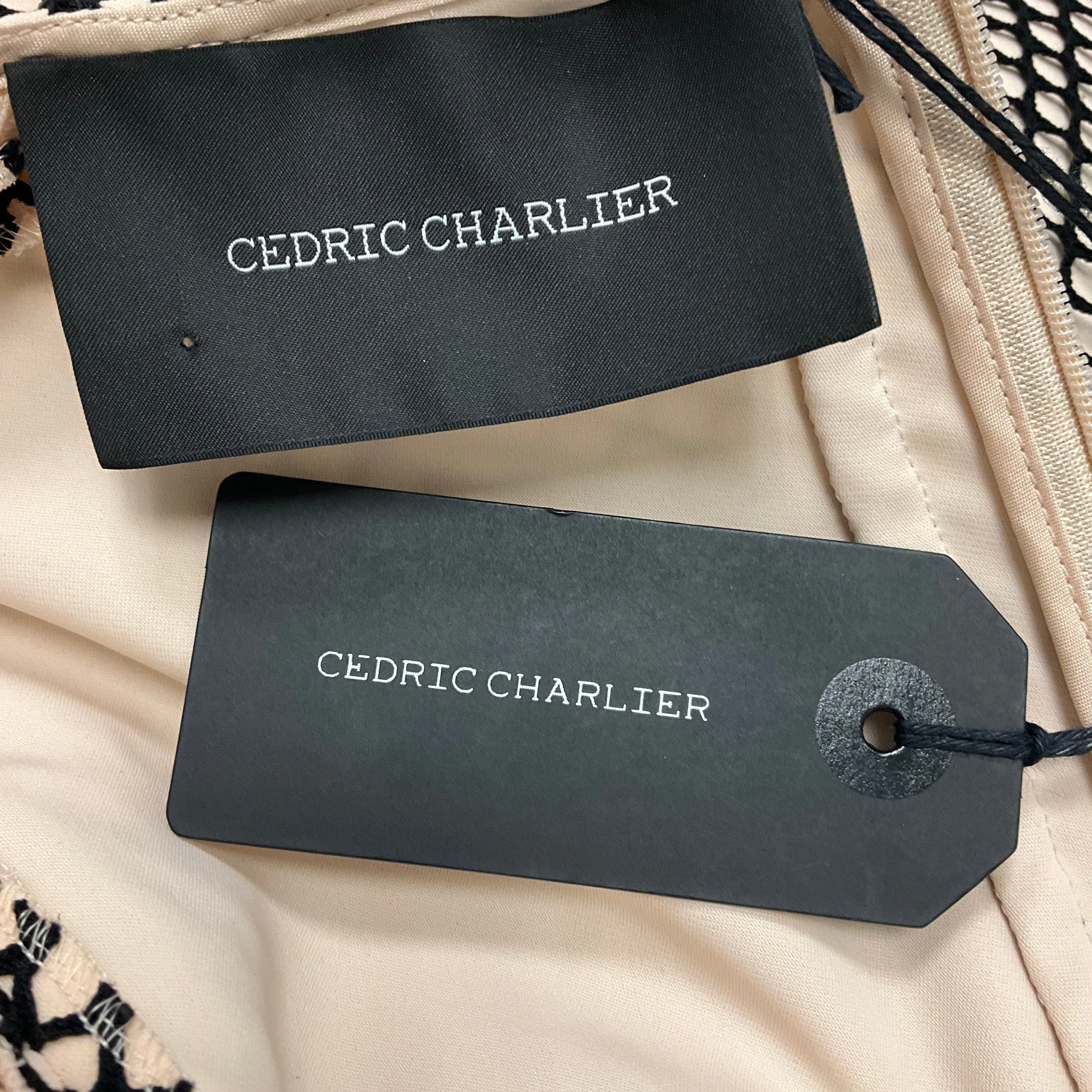 Cedric Charlier Beige / Black Lattice Net Midi Dress