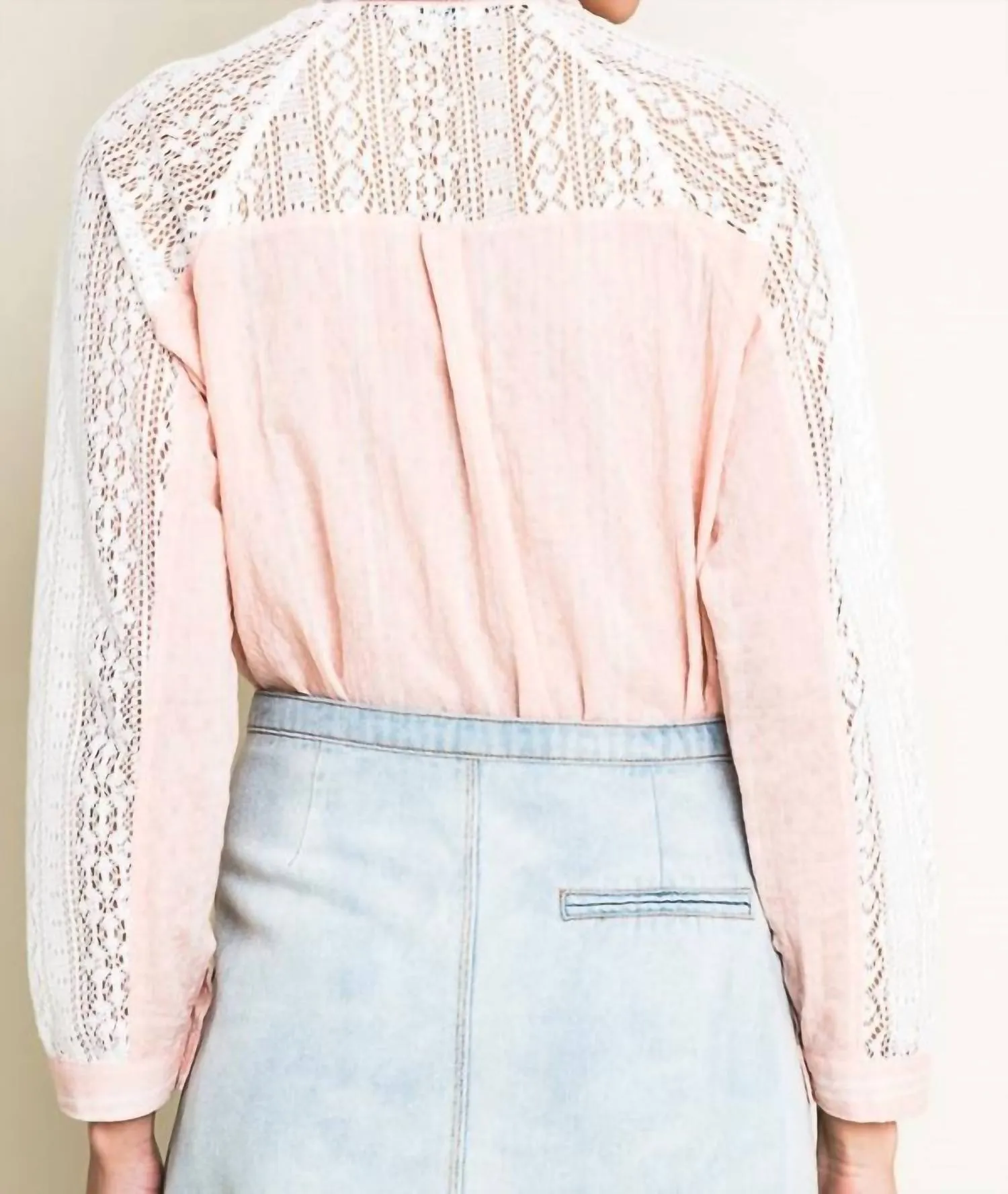 Chambray & Lace Blouse In Peach