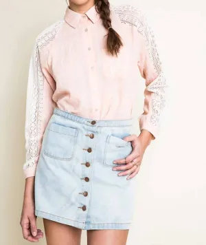 Chambray & Lace Blouse In Peach