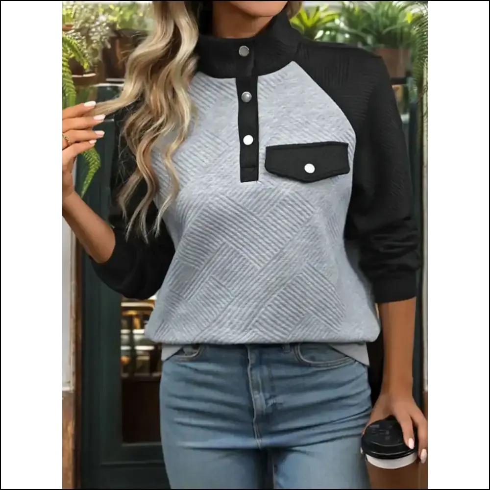 Chic Contrast Textured Long Sleeve Sweatshirt